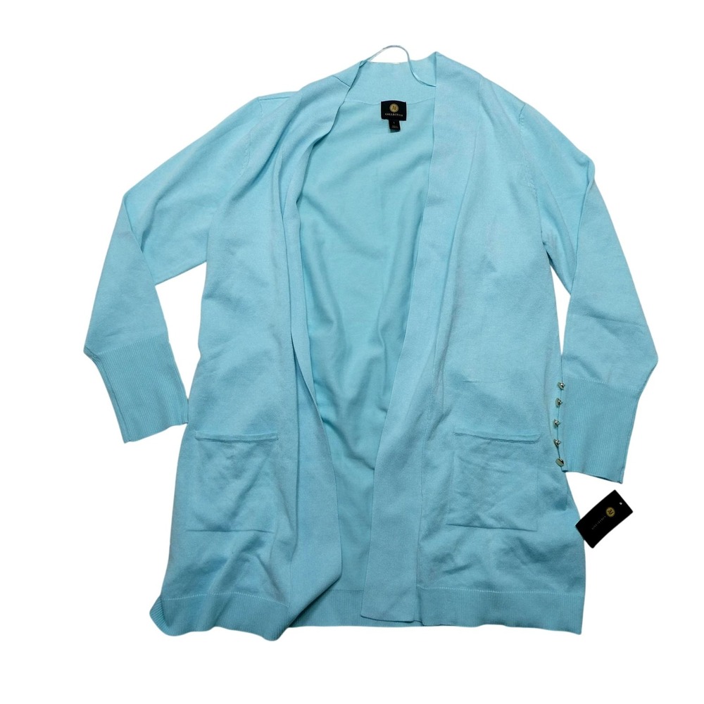 JM Collection Sweater Cardigan Womens Large Blue Rayon Blend Open Front Pockets